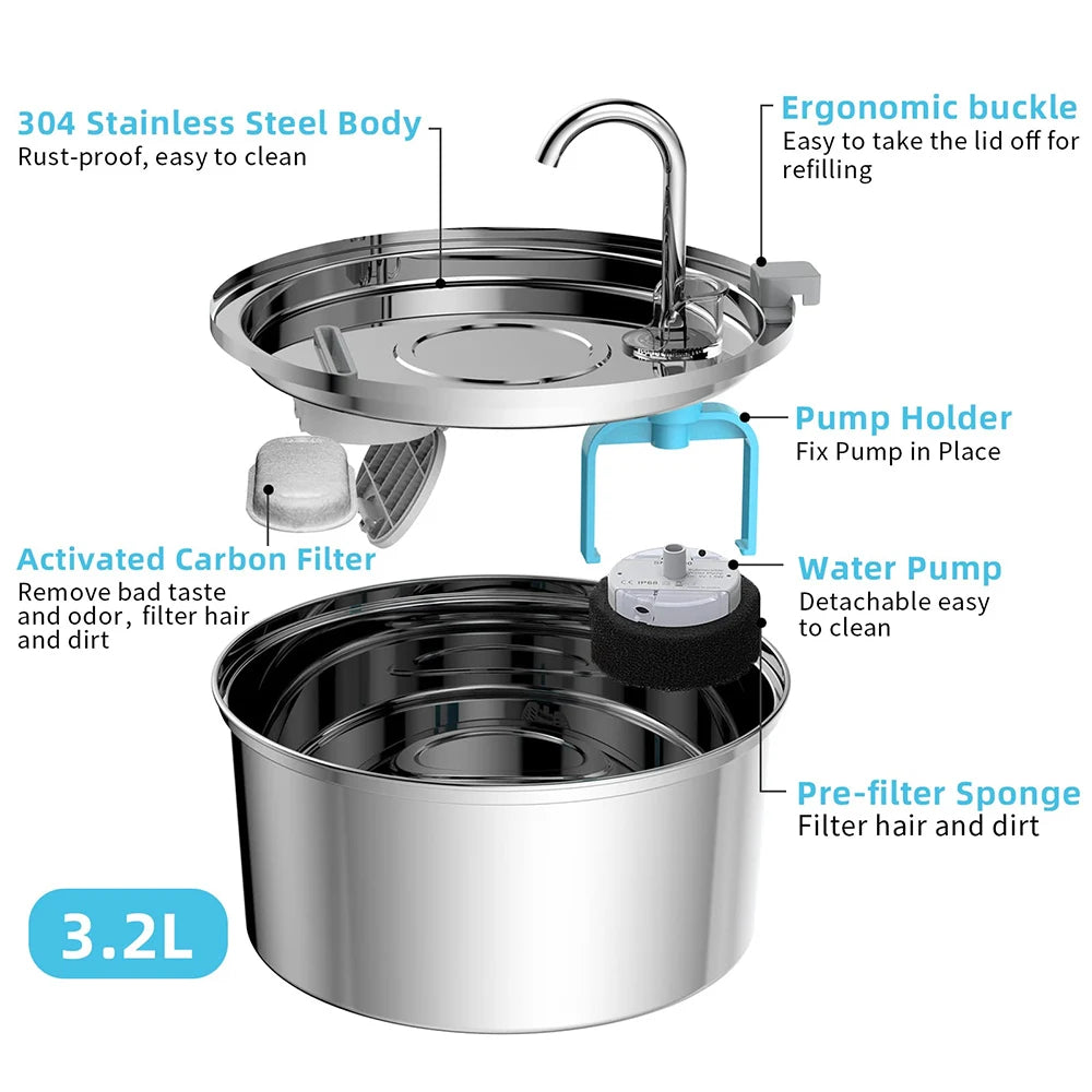 MaisonPaw™ FlowPure Stainless Fountain (3.2L)